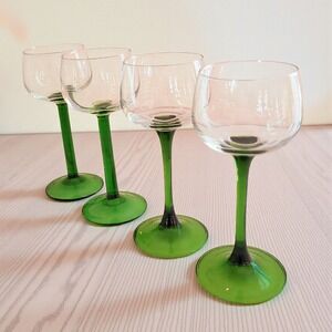 Vintage Luminarc France Verrerie d'Arques Green Stem Wine Glasses (Set of 4)